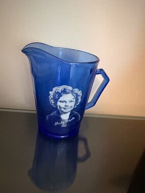 Shirley Trmple Cobalt Blue Glass Pitcher with Portrait from the 1930’s